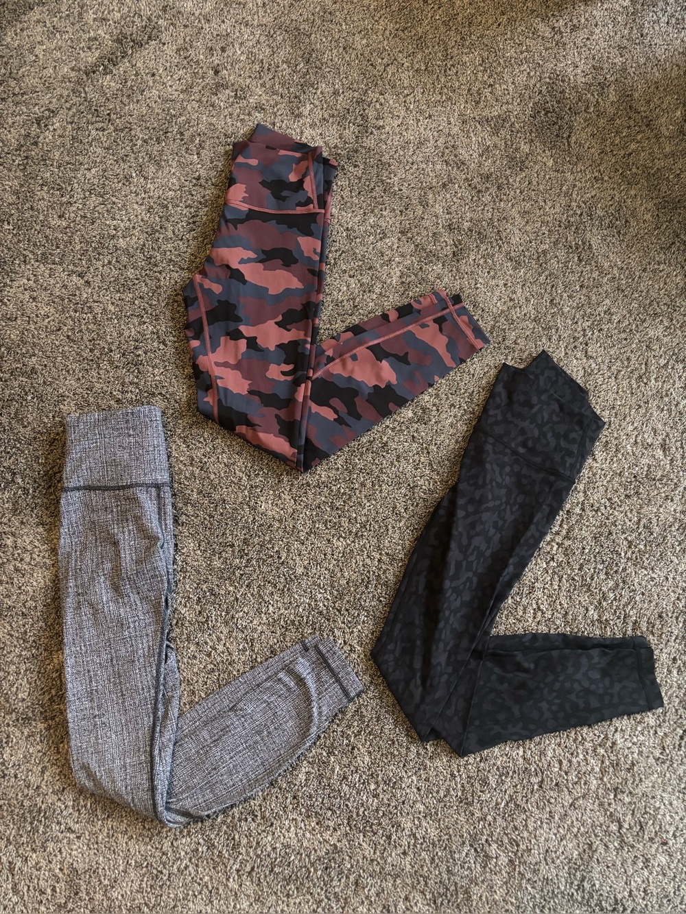 lululemon athletica High-Rise Camo Leggings - Burgundy, Blue, Black set of 3